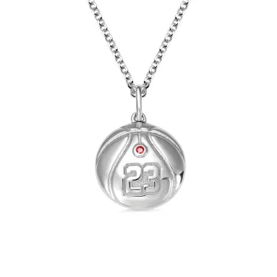 Engraved Basketball Necklace with Number and birthstone-Y1-SP13