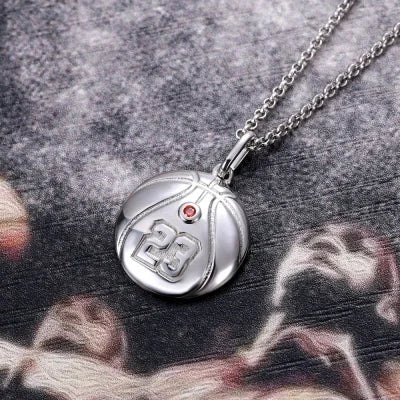 Engraved Basketball Necklace with Number and birthstone-Y1-SP13