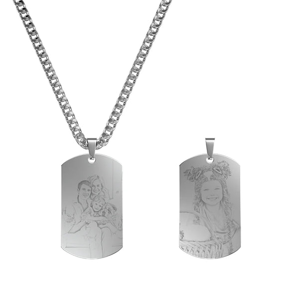 Black Titanium Photo-Engraved Double-Sided Necklace -Y1-TS36