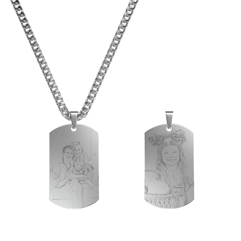 Black Titanium Photo-Engraved Double-Sided Necklace -Y1-TS36