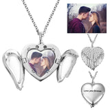 Personalized Angel Wings Heart Photo Locket Necklace -Y1-CZ35