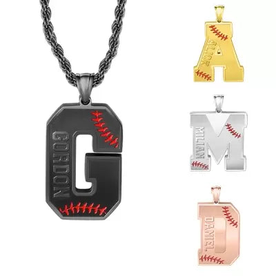 Baseball Initial Necklace A-Z Letter with Custom Name -Y1-SP60