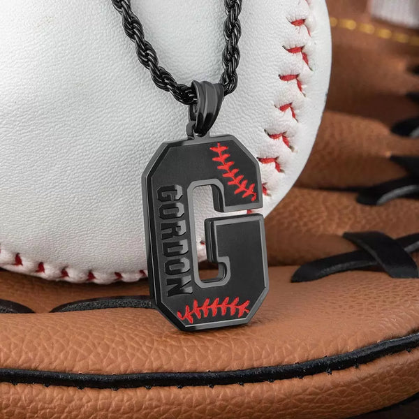 Baseball Initial Necklace A-Z Letter with Custom Name -Y1-SP60