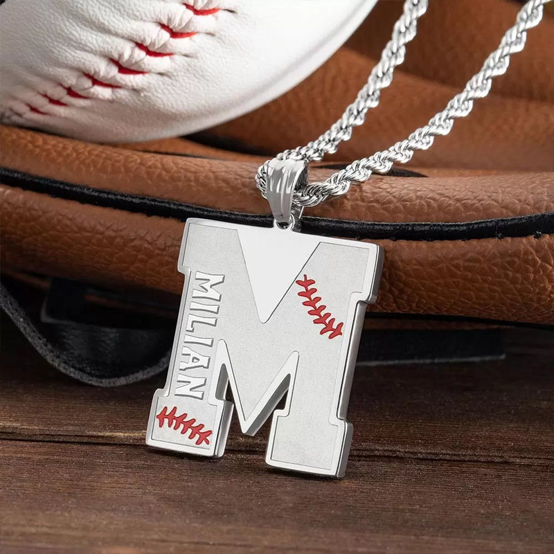 Baseball Initial Necklace A-Z Letter with Custom Name -Y1-SP60