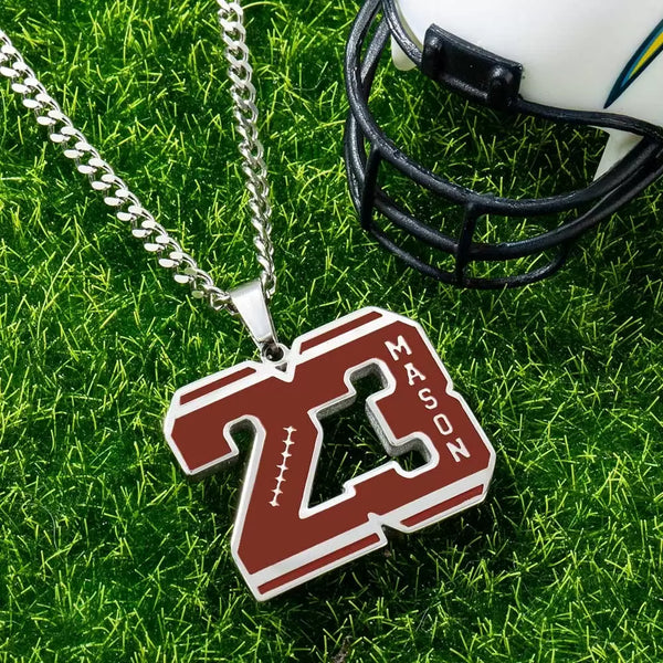 Personalized Initial & Number, Football Necklace with Name Engraved -Y1-SP64