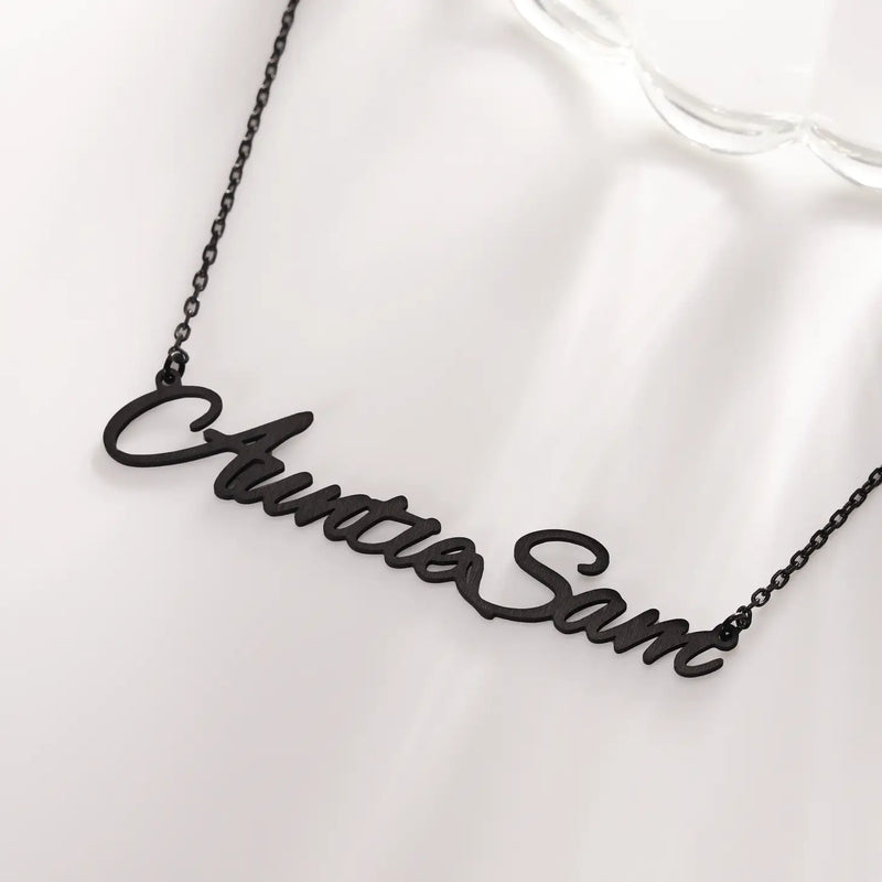 Black Custom Name Necklace with Cable Chain -B2-N211030005