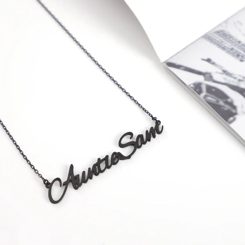 Black Custom Name Necklace with Cable Chain -B2-N211030005