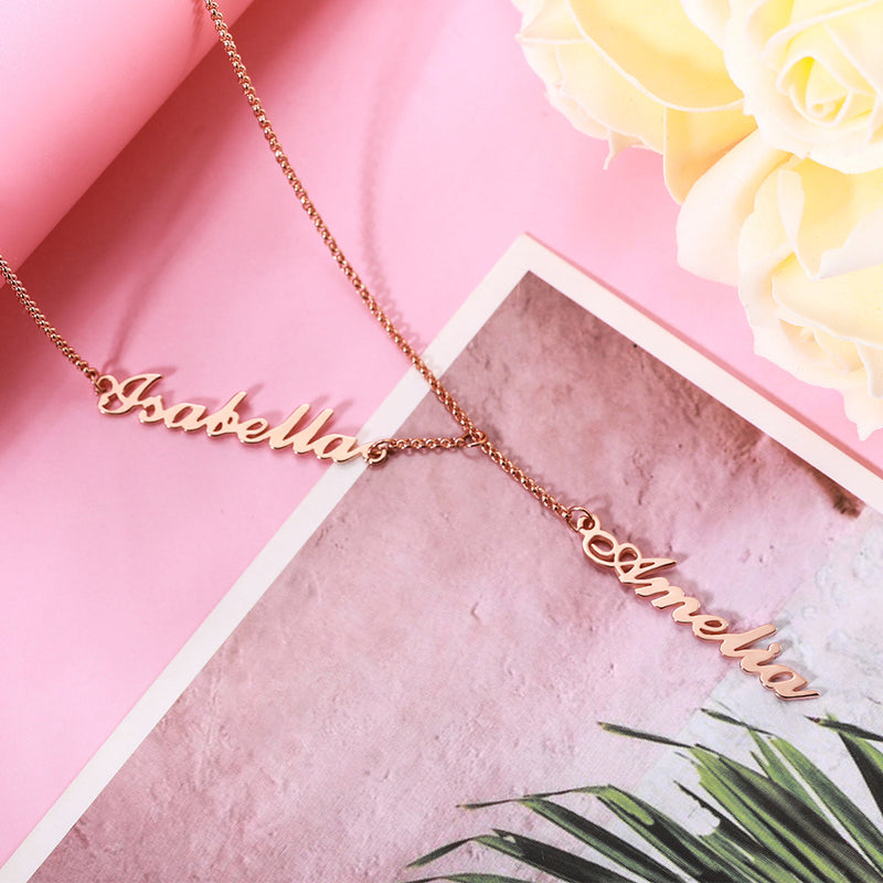 Personalized Two Names Y-shaped Necklace-Y1-CBF23