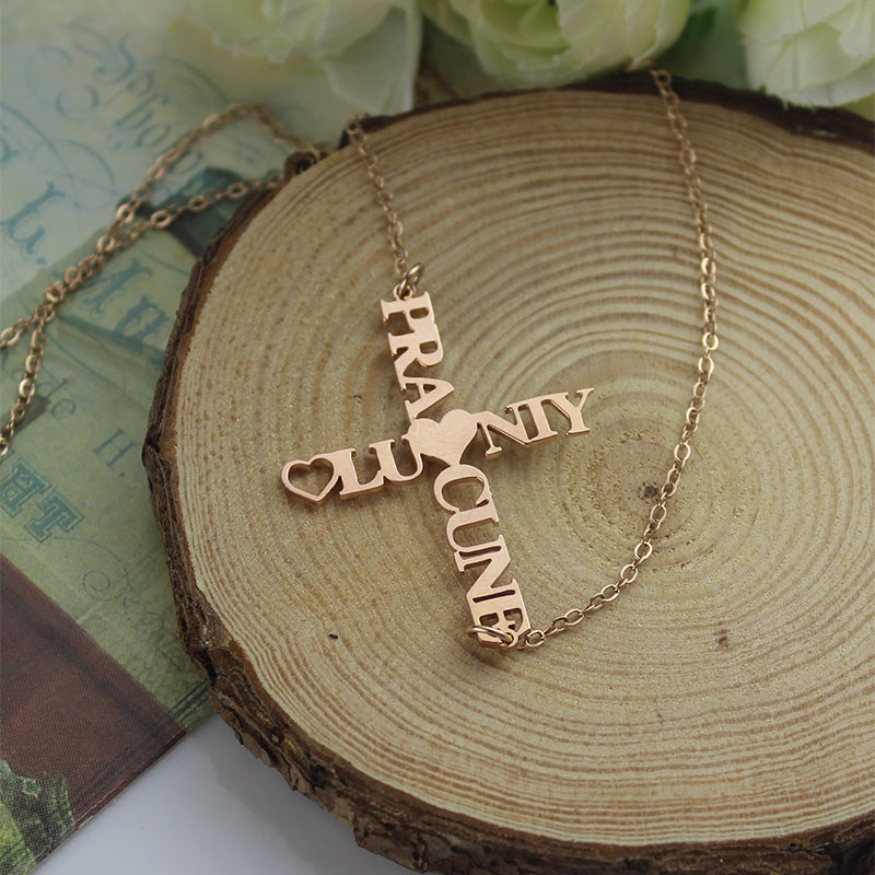 Personalized Two Name Cross Necklace-Y1-CO03