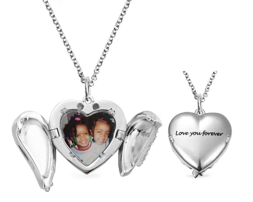 Personalized Angel Wings Heart Photo Locket Necklace -Y1-CZ35