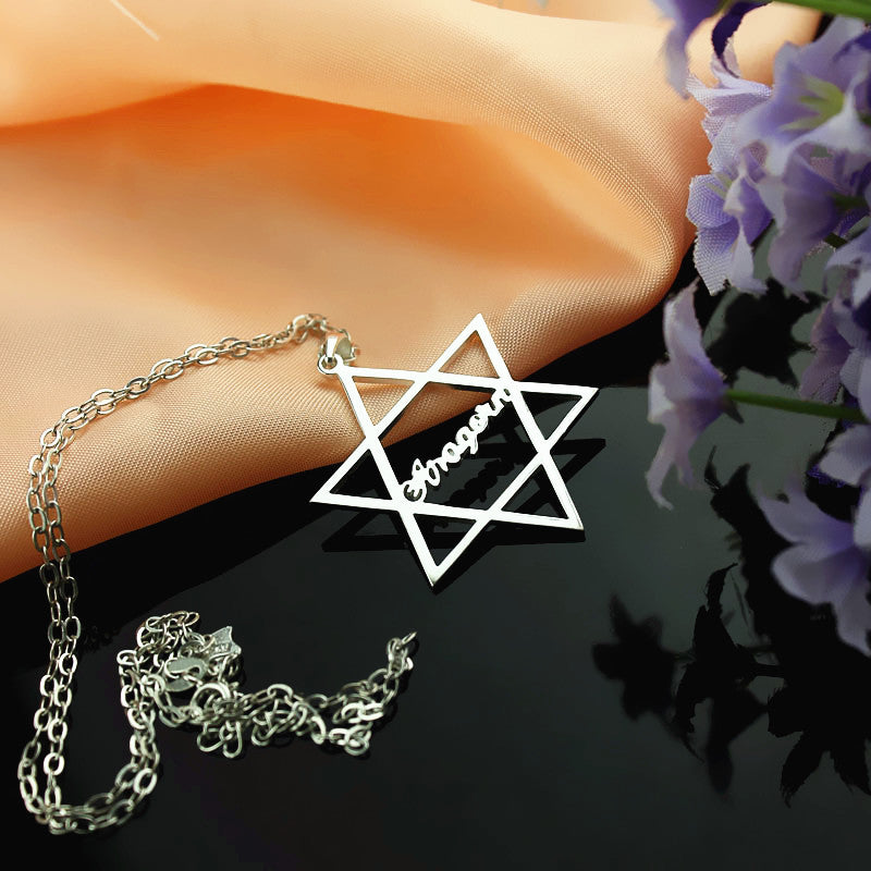 Sterling Silver Hexagram Name Necklace - Y1-NA21