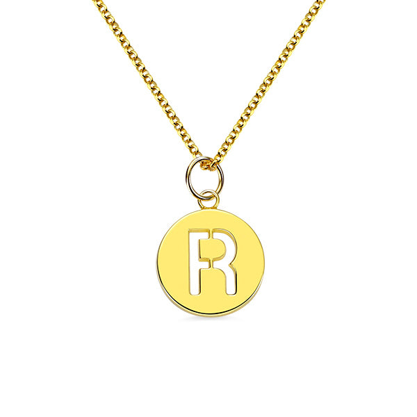 Personalized Cut Out Initial Disc Necklace -Y1-NA69