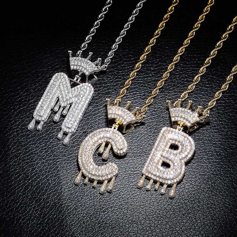 Custom Hip-Hop Iced out Initial Pendant Necklace-Y1-PF504