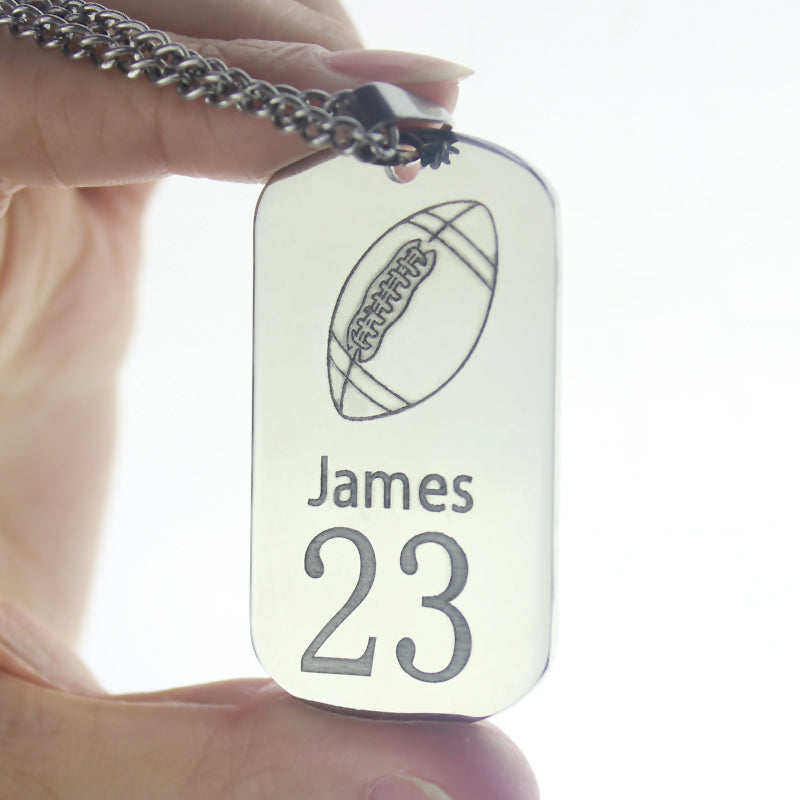 Titanium Steel Man's Dog Tag Rugby/Football Name Necklace-Y1-TS26