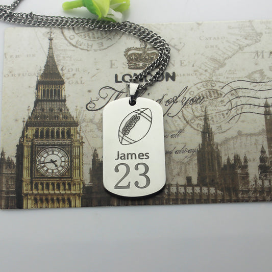 Titanium Steel Man's Dog Tag Rugby/Football Name Necklace-Y1-TS26