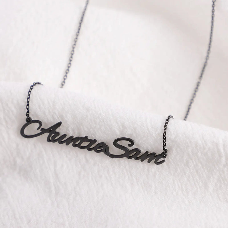 Black Custom Name Necklace with Cable Chain -B2-N211030005