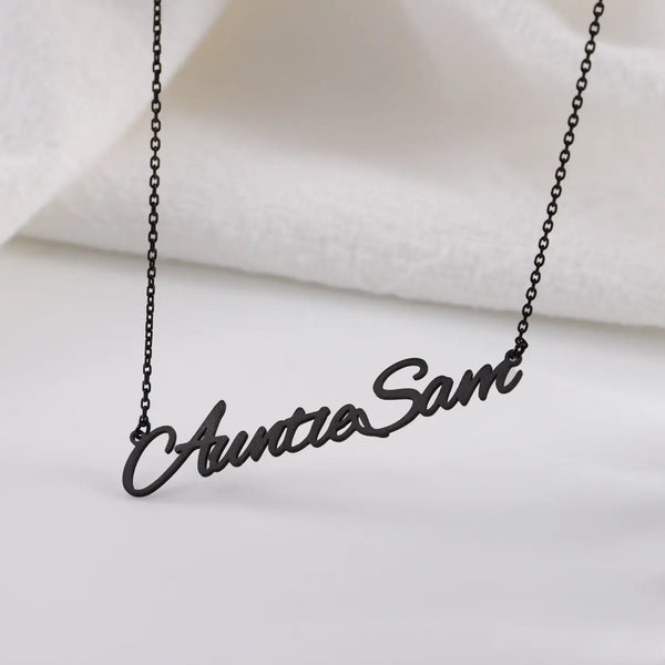 Black Custom Name Necklace with Cable Chain -B2-N211030005